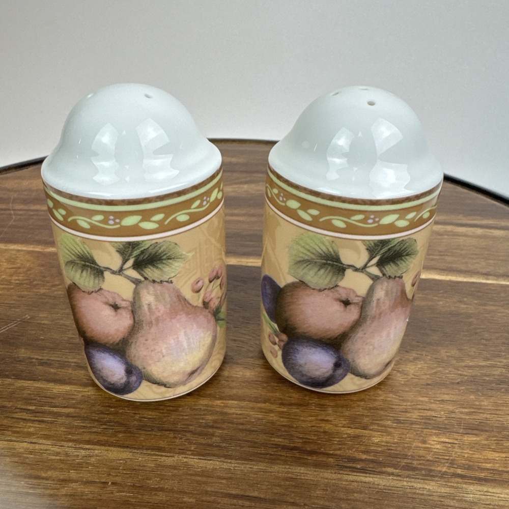 Fitz and Floyd Classic Choices Salt Pepper Shakers Fruit Pear Plum Design
